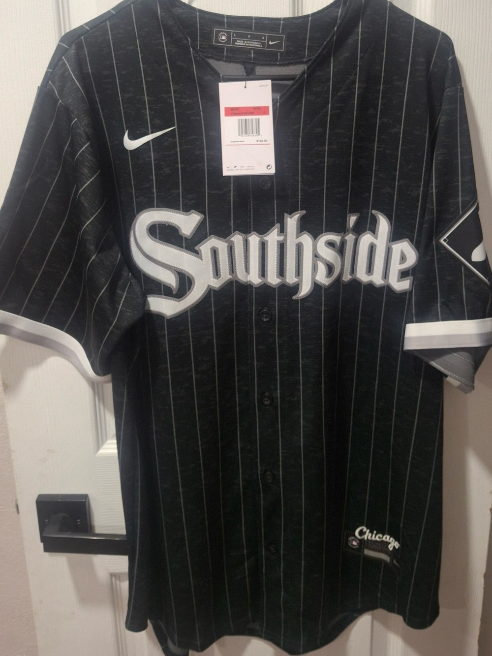 Nike Black and White Southside Pinstripe Baseball Jersey